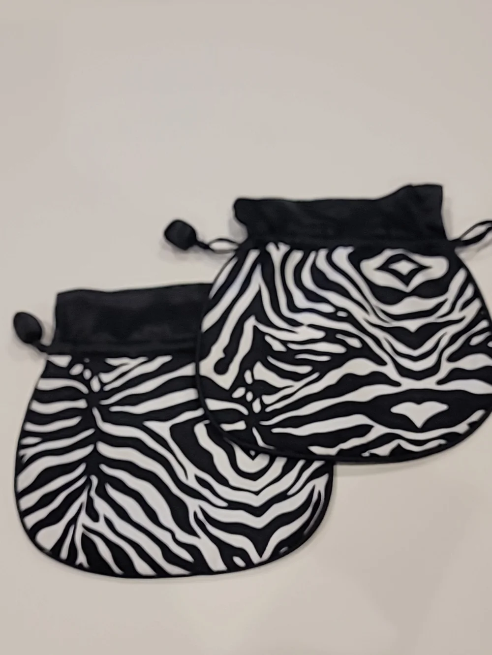 Zebra Print Drawstring Travel Jewelry Silk Bag - Black & White Set Of 2